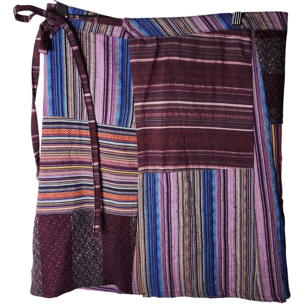 Natural Life Patchwork Stripes Wrap Mini Skirt Size L/XL